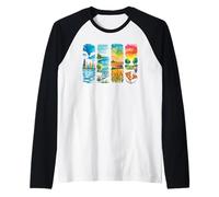 Acquerello Città Paese Food Park Art Maglia con Maniche Raglan