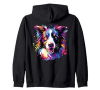 Acquerello Colorful Border Collie Dog Felpa con Cappuccio