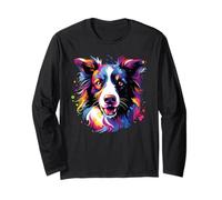 Acquerello Colorful Border Collie Dog Maglia a Manica