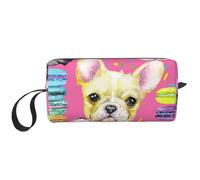 Acquerello del cucciolo del bulldog francese, Borsa per il trucco Borsa per cosmetici Borsa da toilette da viaggio portatile Borsa per trucco Organizer