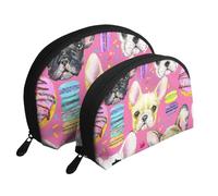 Acquerello del cucciolo del bulldog francese, Borsa per trucco a conchiglia Portamonete da donna Borsa da toilette piccola Borsa per cosmetici 2 pezzi