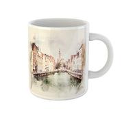 Acquerello Della Città Vecchia Medievale Di Bruges, Belgio, Acquerello, Architettura, Arte, Edificio Tazza Colazione Novità Tazza Mug Ceramica Tazze Da Tè Per Colleghi Ragazze 330Ml