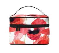 Acquerello dipinto a mano con papavero rosso floreale, borsa da viaggio per il trucco da donna, grande organizer per cosmetici