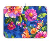 Acquerello Fiori Blu Royal Resistente Al Calore Contatore stuoia Sottopiatto Scolapiatti Microfibra Stuoia di asciugatura XL 18 x 24