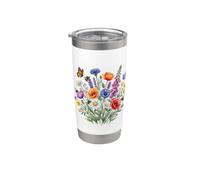 Acquerello Fiori di campo Farfalle Api Impollinatore Giardino Bicchiere termico in acciaio inox doppia parete