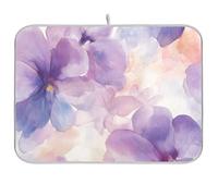 Acquerello Fiori Viola Lavastoviglie Asciugatura opaco Scolapiatti con tappetino Originale XL Doppio Piatto Stuoia di asciugatura 18 x 24