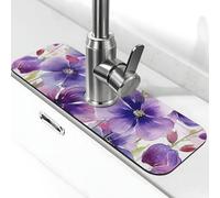Acquerello fiori viola rubinetto tappetino per lavello da cucina super assorbente rubinetto pad splash catcher diatomite asciugatura rapida pietra rubinetto maniglia gocciolatoio vassoio tappetino per