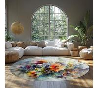 Acquerello floreale bambini tappeto boho rotondo per la scuola materna stuoia multicolore cerchio estetico lavabile carpet botanico per l'area dei fiori per soggiorno ingresso cucina 160cm