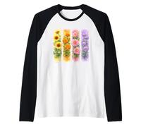 Acquerello Floreale Girasoli Calendule Dalie Astri Maglia con Maniche Raglan