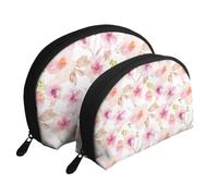 Acquerello floreale rosa e viola, Borsa per trucco a conchiglia Portamonete da donna Borsa da toilette piccola Borsa per cosmetici 2 pezzi