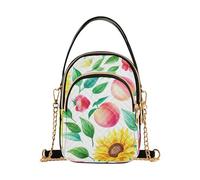 Acquerello Giallo Girasoli Foglie di Pesca Donna Borsa A Tracolla Trapuntata Cellulare Portafoglio Catena Borsa Carino Crossbody Frizione Cerniera Tote