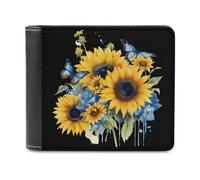 Acquerello Girasoli e Farfalle Uomo Bifold Portafoglio Sottile Porta Carte di Contanti Borsa in Pelle, Stile:, Taglia unica