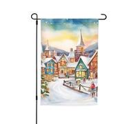 Acquerello Magico Natale Villaggio Giardino Bandiera 30x45 Pollici Doppio Lato Primavera Estate Decorativo Yard Bandiera Banner Piccola Bandiera Stagionale Vacanza Decorazione Esterna