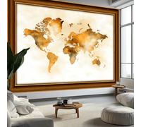 Acquerello Mappa Del Mondo Vecchia Cornice Legno Carta da Parati In Tessuti non Tessuti 500 x 280 cm Murali, Bianco Fotomurale Murale Soggiorno Camera da Letto Cameretta Dei Bambini Decorazione