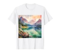 Acquerello Montagne Paesaggio Lago Maglietta