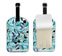 Acquerello Musica Rami Foglie,Etichette per bagagli in pelle PU, etichette per bagagli resistenti da viaggio, 2 pezzi