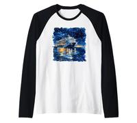 Acquerello Nave da Crociera Notte Cielo Oceano Viaggio Maglia con Maniche Raglan