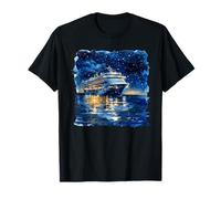 Acquerello Nave da Crociera Notte Cielo Oceano Viaggio Maglietta
