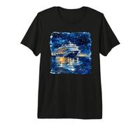 Acquerello Nave da Crociera Notte Cielo Oceano Viaggio Maglietta Premium