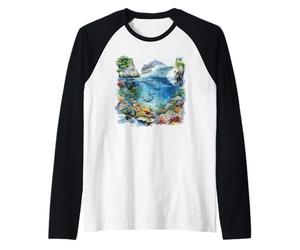 Acquerello Nave da Crociera Subacquea Scena barriera corallina Maglia con Maniche Raglan