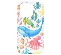 Acquerello Oceano Tartaruga Balena Polpo Medusa Animali del Mare Custodia per iPhone 15 Pro