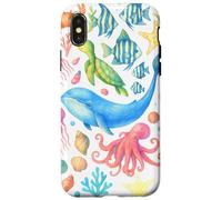 Acquerello Oceano Tartaruga Balena Polpo Medusa Animali del Mare Custodia per iPhone X/XS