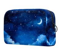 Acquerello Paesaggio marino con un faro piccola borsa per il trucco per le donne borsa cosmetica con cerniera accessori di bellezza borsa organizer, Multicolore 02, 18.5x7.5x13cm/7.3x3x5.1in