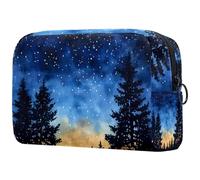 Acquerello Paesaggio marino con un faro piccola borsa per il trucco per le donne borsa cosmetica con cerniera accessori di bellezza borsa organizer, Multicolore 09, 18.5x7.5x13cm/7.3x3x5.1in