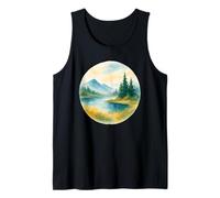 Acquerello Paesaggio Montagna Tranquillo Lago & Alberi Design Canotta