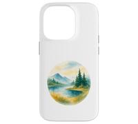 Acquerello Paesaggio Montagna Tranquillo Lago & Alberi Design Custodia per iPhone 14 Pro
