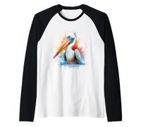 Acquerello Pellicano Ritratto Colore Costiera Bird Splash Maglia con Maniche Raglan