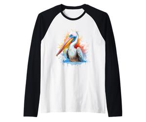 Acquerello Pellicano Ritratto Colore Costiera Bird Splash Maglia con Maniche Raglan