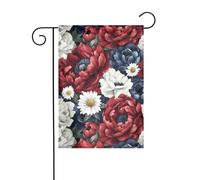 Acquerello Peonie Rosso Profondo Blu Bianco Giardino Bandiera 30x45cm Verticale Doppio Lato Fattoria Vacanze Decorazioni Esterne Bandiera Cortile