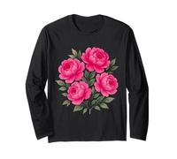 Acquerello Rosa Magenta Peonia Bouquet Floreale Forme Mania Maglia a Manica