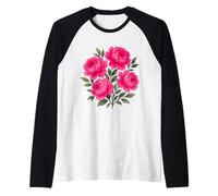 Acquerello Rosa Magenta Peonia Bouquet Floreale Forme Mania Maglia con Maniche Raglan