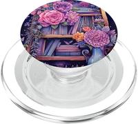 Acquerello Rosa Viola Libreria Con Libri E Fiori PopSockets PopGrip per MagSafe