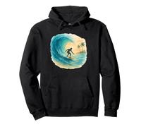 Acquerello Surf Scena Surfer Equitazione Wave & Coastal Vibes Felpa con Cappuccio