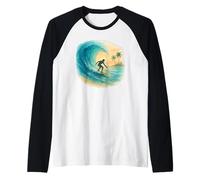 Acquerello Surf Scena Surfer Equitazione Wave & Coastal Vibes Maglia con Maniche Raglan