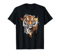 Acquerello Tigre, Tigre Con Vernice Splatter Sfondo Maglietta
