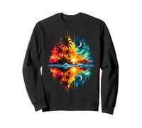 Acquerello Tramonto Tropicale con Palme E Riflesso Felpa