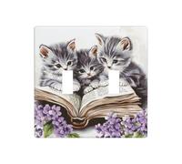 Acquerello Tre gattini grigi che leggono un libro doppia gang Toggle Light Cover Wall Plate Switch Decor Dimensioni standard - 11,4 x 11,4 cm