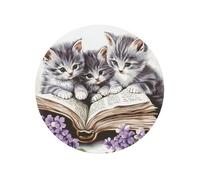 Acquerello Tre gattini grigi che leggono un libro rotondo magnetico frigorifero magneti per cucina durevole con magnetismo duraturo