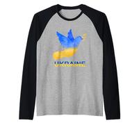 Acquerello Ucraina Colomba del Simbolo della Pace in Colori Bandiera Maglia con Maniche Raglan