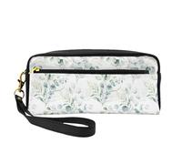Acquerello verde foglia floreale eucalipto foglie rotonde succulente, Borsa per il trucco Borsa per cosmetici Borsa da viaggio portatile da toilette Astuccio in pelle per donne e ragazze