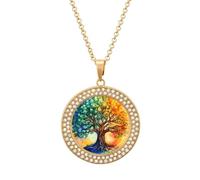 Acquerello Vita Per Albero Donna Collana Pendente Personalizzato Rotondo Diamante Collane Gioielli Regali per gli Uomini Compleanno, Misura unica, Metallo