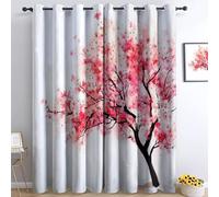 Acquerellopinto Una Pianta Ciliegio Tende Oscuranti Termiche Isolanti - Ridurre Il Rumore, Termiche Isolanti per Camera da Letto - 2 Pannelli per camera da letto soggiorno, Bianco, 183 x 214 cm