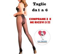 ACQUISTA 2 E RICEVI 3 Collant T-BAND Velato Aperto al Cavallo Pube NERO