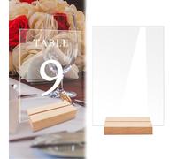 ACRaBoss Numeri da Tavolo Rettangolari per Matrimoni, Cartello Rettangolare Fai da Te in Acrilico Trasparente Conrto in Legno, Perfetto per la Decorazidel Centrotavola Del Matrimonio/1-30