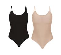 Acramy Shapewear - Body da donna per la pancia, con perizoma modellante, con effetto snellente, nero+color carne, XXL