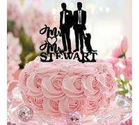 Acrilico Nero Gay Wedding Cake Toppers Silhouette Con Cane Gatto Suo E Il Suo Romantico Topper Per Torta Nuziale Due Mariti Forniture Per Festa di Nozze Nome Personalizzato Data di Nozze Gay Regali